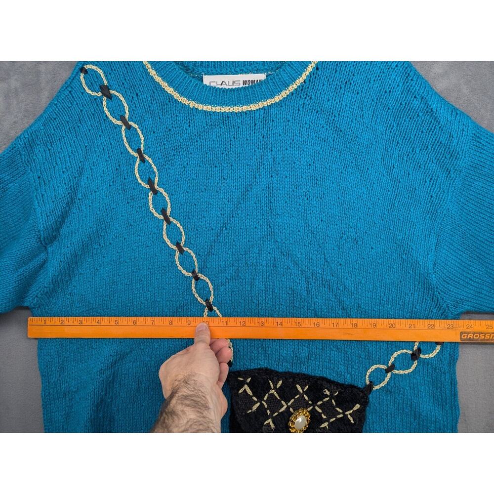 Vintage Chaus Sweater Women’s size 2X Blue Knit Purse Pocket Long Sleeve - Picture 7 of 12